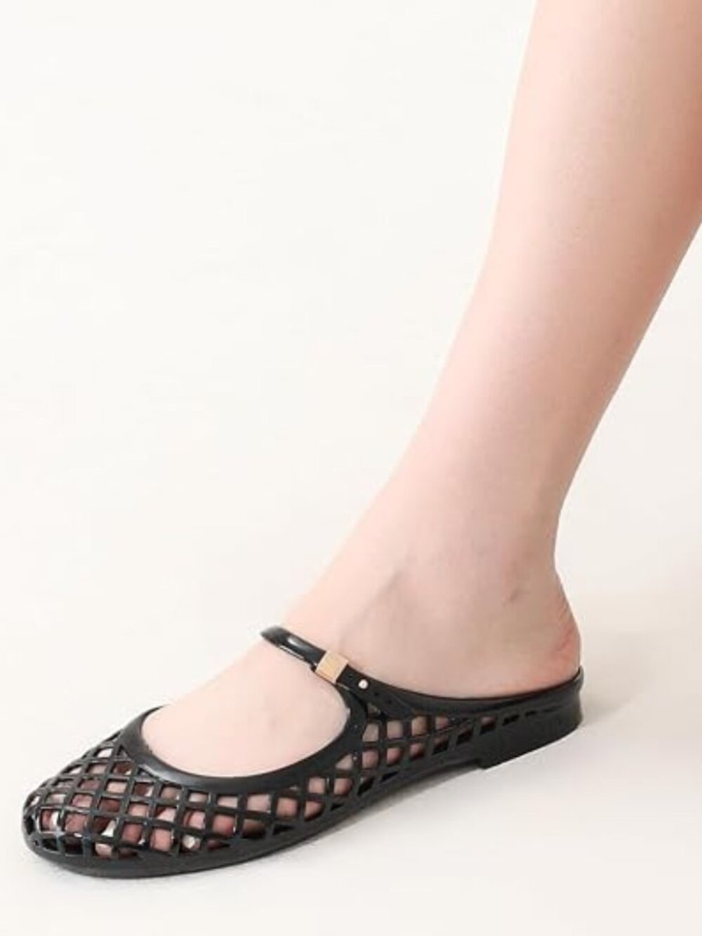 Women's Black Mesh Mary Jane Breathable Slides Comfortable Slip On Flat Sandals